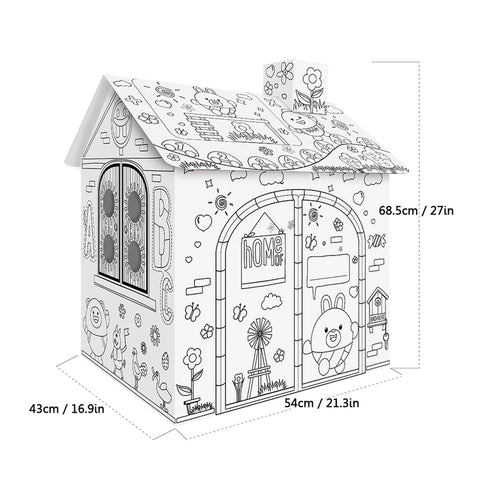 Kisdream DIY Large Cardboard Coloring Creative Crafts Play House Project Assemble and Paint Educational Toys 2.2 Feet Tall For Kids Age 2-8