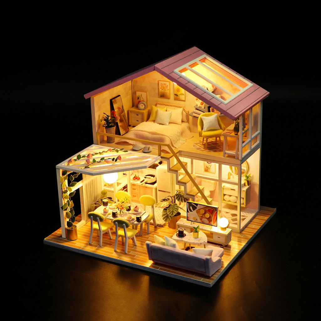 Kisdream  DIY Wooden Dollhouse Kit with Furniture