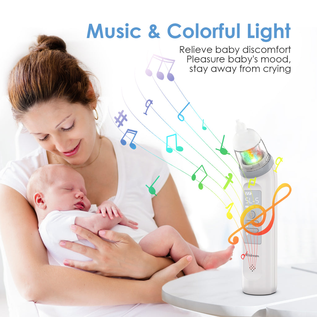 Nasal Aspirator for Baby, Electric Baby Nose Sucker with Adjustable 3  Levels Suction, Rechargeable Booger Sucker for Babies with 8 Light Modes  and 3